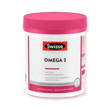 SWISSE - Integratore Omega 3 IFOS 5 Stelle, 200 Capsule Molli, Integratori con 1500mg Olio di Pesce e Vitamina E, 233mg EPA 135mg DHA per Dose, Supporta la Funzione Cerebrale e Cardiaca, Made in Italy