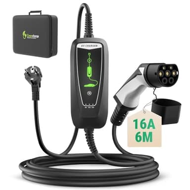 WISSENERGY Cavo di Ricarica Portatile Tipo 2 con Spina Schuko, [ 3,68kW | 10A | 13A | 16A | 6M ] Caricatore Auto Elettrica, Wallbox Mobile Impermeabile IP66 con Model Y/3, 500e, e-208 e Altri EV/PHEV