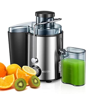 Juilist Centrifuga Frutta e Verdura fino a 800W, Acciaio Inox, Estrattore Frutta e Verdura Facile da Pulire, 65 MM Bocca Larga, 2 Velocità, Spazzola & Ricetta