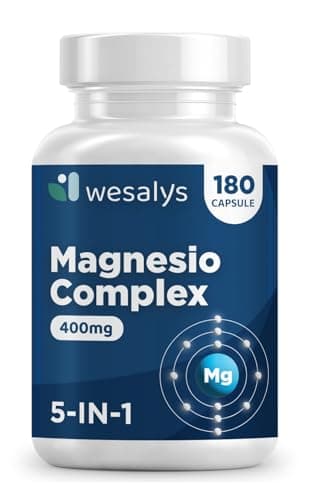 Magnesio Completo 400mg, 180 Capsule, Magnesium Complex 5 in 1, Bisglicinato, Citrato, Pidolato, Malato e Carbonato, Contribuisce a Ridurre la Stanchezza e l'Affaticamento