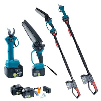 A.M.C. Kit Potatura Forbice a Batteria 40 MM 88V e Motosega a Batteria 8 Pollici con oliatore + Asta Telescopica 128-248cm, Kit 3 in 1, Cesoie Elettriche Set Potatura Giardino Rami Arbusti Vigneto