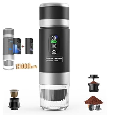 Innopower Macchina Caffe Portatile 3 in 1 con Batteria Rimovibile 15000mAh, Caffettiera Portatile 20 Bar Auto Riscaldamento con Display Digitale, Compatibile Capsule e Caffè Macinato, per Camping