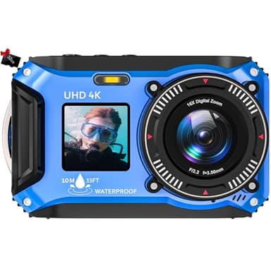Yixinxin 4K 64MP 33FT UHD fotocamera subacquea per snorkeling con scheda da 32 GB Dual Screen Compatta impermeabile antipolvere galleggiante fotocamera digitale autofocus 1500 mAh