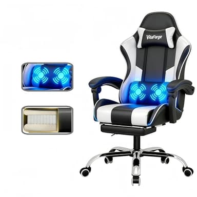 EaseZen Sedie gaming ergonomiche: molle nel sedile, massaggio lombare, poggiapiedi, cuscino. Braccioli 2D, 360°, reclinabile, resistente, comfort a lungo termine.