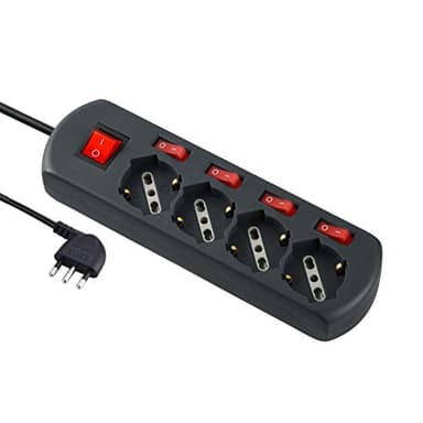 Electraline 61912 Multipresa 4 Posti Polivalenti Schuko, 4 Interruttori Indipendenti, 4 Prese Universali, Cavo di 1.5 m, Nero