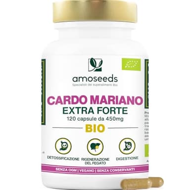 Cardo Mariano BIO | Extra Forte 1350mg / giorno, integratore con Silimarina | 120 capsule da 450mg | Disintossicazione del fegato, Depurazione, Digestione | Qualità Superiore