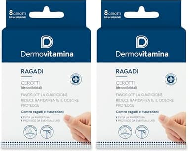 Ragadi Cerotti Dermovitamina - Medicazione Fissurazioni - Sollievo Immediato - Favorisce la Guarigione - Protegge dagli Urti - Resistenti all'Acqua - Ritagliabili - 8 Cerotti (Confezione da 2)