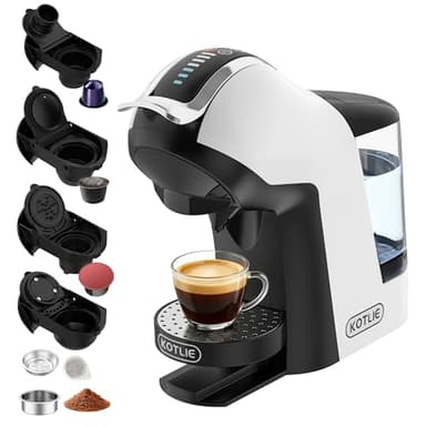 KOTLIE Macchina da caffè 5 in 1, 19 bar, multi-capsula per Nespresso/Dolce Gusto/ESE Pads (44 mm)/caffè in polvere, serbatoio acqua da 1 l, 3 temperature/7 quantità di acqua