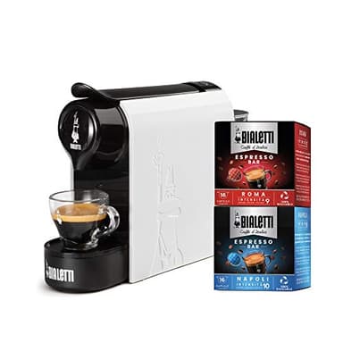 Bialetti Gioia, Macchina Caffè Espresso Incluse 32 Capsule, Funziona esclusivamente con Capsule, Bianco