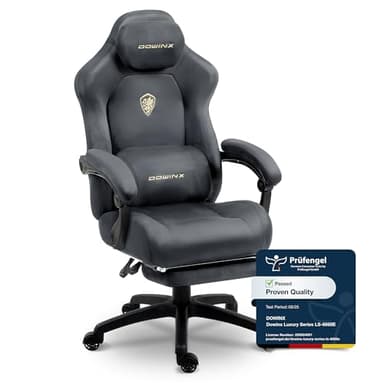 Dowinx Sedia da gaming, ergonomica, con cuscino lombare, poggiatesta regolabile in altezza, cuscino ispessito, poggiapiedi allungabile, braccioli regolabili, velluto in microfibra