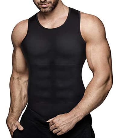 Chumian Maglietta Compressione Uomo Canotta Contenitiva Snellente Intimo Modellante Dimagrante Fascia Pancia Sportivo Fitness Canottiera (Nero, L)