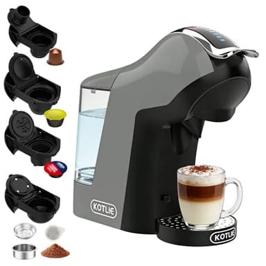 EM-308B - Macchina da caffè a capsule 5 in 1, 19 bar, multi-capsula per Nespresso Original/Dolce Gusto/ESE Pads (44 mm)/caffè in polvere, serbatoio acqua da 1 l, 3 temperature/7 quantità di acqua