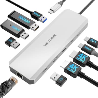WAVLINK Docking station per laptop, Hub USB C 10G con doppio HDMI, PD in 100W, USB-A/C 3.2 10Gbps, USB-A 5Gbps, USB2.0, Gigabit Ethernet per Dell/HP/Lenovo ecc, solo computer Windows Systerm