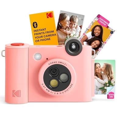 KODAK Smile+ Fotocamera istantanea digitale 2-in-1 e stampante fotografica Bluetooth - 10MP, obiettivo rotante, foto adesive Zink 2x3”, stampa da app divertente su dispositivi smart - Rosa
