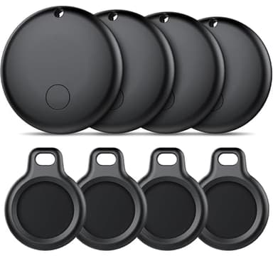 Android Smart Tag, Tracker con Google's Find Hub (Solo Android), IP68 Impermeabile, Bluetooth Localizzatore con Custodia Protettiva, Trova Oggetti per Chiavi/Bagagli/Portafogli, 4 Nero