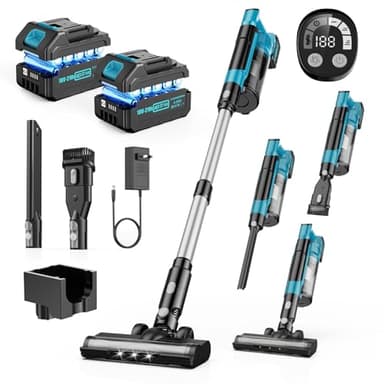 60KPa Aspirapolvere Senza Fili,700W/70Mins Scopa Elettrica Senza Fili con 2*4,0Ah Batterie Rimovibile,Anti-Groviglio,LED Touchscreen,Aspirapolvere Senza Fili Potente Per Pavimenti/Tappeti/Peli Animali