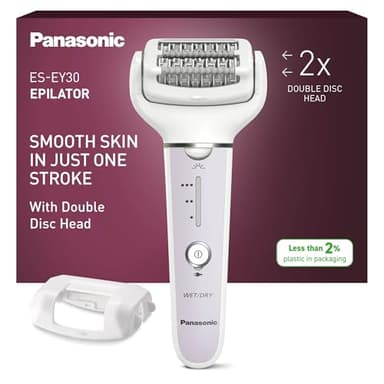 Panasonic ES-EY30-V503 Epilatore Bagnato e Asciutto, Doppio Disco con 60 Pinzette, Testina Flessibile Pivotante a 90°, 3 Impostazioni di Velocità e Luce LED, 30 Minuti di Funzionamento, Cordless