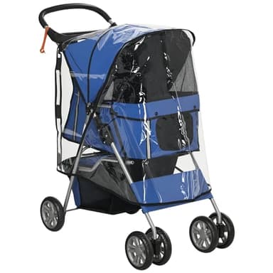 PawHut Passeggino per Cani Fino a 10 kg con Copertura Antipioggia, Carrello Pieghevole per Animali Domestici Carrello Carrozzina, 75x45x97 cm, Blu