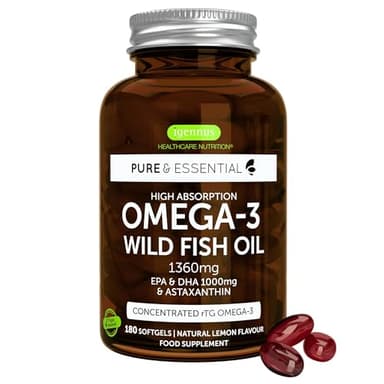 Igennus Omega 3 IFOS 5 Stelle 1000mg, Olio di Pesce Ultra Puro Trigliceridi rTG, EPA 670mg & DHA 330mg, Omega-3 Acidi grassi ad Alto Dosaggio, 180 Softgel, Testato Sicuro per Mercurio, PCB e Diossine