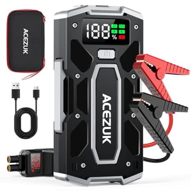 ACEZUK Avviatore Batteria Auto,9000A Avviatore di Emergenza per Auto/Moto(10.0L Gas or 8.0L Diesel) Starter Batteria Portatile Jump Start con LED/LCD Luce LED, porta QC3.0