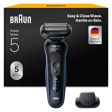 Braun Series 5 Rasoio Elettrico Barba, Wet&Dry, 50 Min di Utilizzo, Accessorio Rifinitore di Precisione, Senza Fili, 100% Impermeabile, 52-B1200si, Blu
