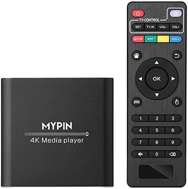 Lettore Multimediale 4K, MYPIN Media Player per HDD da 8 TB/Unità USB/Scheda TF/H.265 MP4 PPT MKV AVI Supporto HDMI/AV/Uscita Coassiale e Mouse/Tastiera, fino a 7.1 Surround Sound