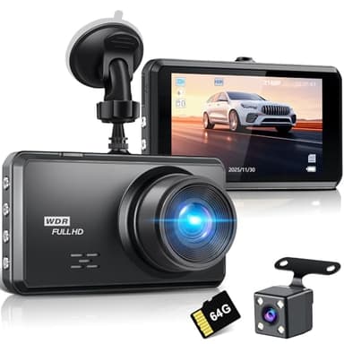 Miden 4K+1K Doppia Dashcam,Scheda SD 64G,2160P+1080P UHD Telecamera per Auto,Dash Cam Auto IPS 3.2" con Grandangolo di 336°,G-Sensor,Visione Notturna,WDR,Monitor di Parcheggio,Registrazione in Loop