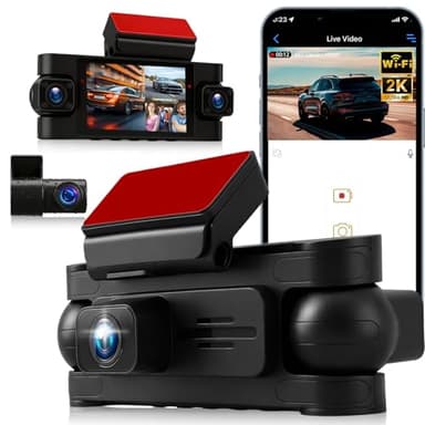 Dash Cam Auto 360 Gradi, 4 Canali Telecamera Frontale Retro e Interna con GPS e 5G WiFi, 2K+3 * 1080P, Schermo IPS da 3 Pollici, Visione Notturna, Modalità Parcheggio 24/7, G-Sensore