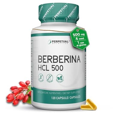 Berberina | 500 mg HCL - Berberine | 120 Capsule - per 4 Mesi | Regolazione Glicemia - Supporto al Colesterolo e Metabolismo - Azione Depurativa - Antinfiammatoria | Naturale