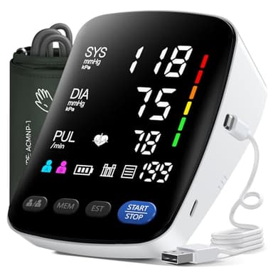 Misuratore di Pressione - Misuratore Pressione da Braccio Con schermo Retroilluminato a LED ad alta Risoluzione, per Circonferenza del Braccio da 22 a 42 CM, Memorizzazione di due Utenti 2 x 199