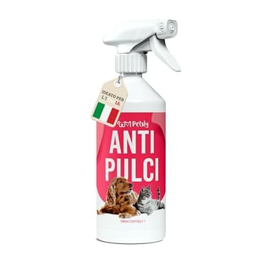 Petsly Spray Antipulci per Ambienti - 500ml - Non Macchia - Efficace Spray Antipulci Gatto e Cane ad Azione Rapida - Antizecche e Antiacaro per Casa, Auto, Mobili e Tessuti