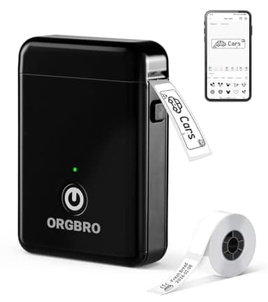 ORGBRO X1 Etichettatrice Termica Portatile Bluetooth - Mini Stampante per Etichette Adesive Senza Inchiostro/Cartucce con 1 Rotolo Incluso, Compatibile con iOS/Android per Casa, Ufficio (Nero)