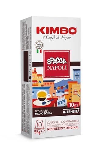 Kimbo, Spacca Napoli, 100 Capsule Caffè Compatibili Nespresso® Original®, Miscela Equilibrata e Corposa, Intensità 10/13, Tostatura Medio-Scura, 10 Pack da 10 Capsule