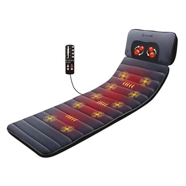 Comfier Materasso Massaggiante - Tappetino Massaggiante con Calore per Tutto il Corpo con Shiatsu Massaggiatore Collo Staccabile, Sedile Massaggiante con 10 Motori Vibranti e 4 Cuscinetti Riscaldanti