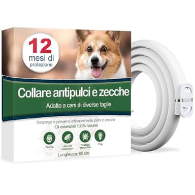 Collare Antiparassitario per Cani, Antiparassitario Collare Antipulci cane per Tutti i Tipi di Cani, Regolabile Impermeabile, 12 Mesi di Efficacia Protezione, 65cm Taglia Unica