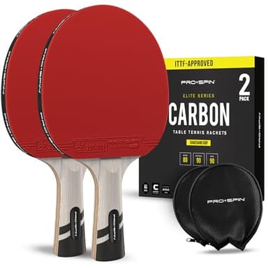 PRO-SPIN Racchetta da Ping Pong – Omologata ITTF in Fibra di Carbonio | Serie Elite a 7 Strati, Gomma Premium, Spugna da 2 mm e Custodia Protettiva (Rosso, Confezione da 2)