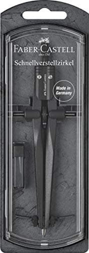 FABER-CASTELL 174530 - Compasso a regolazione rapida Stream, Blackstone, set di compassi con pezzi di ricambio e mine