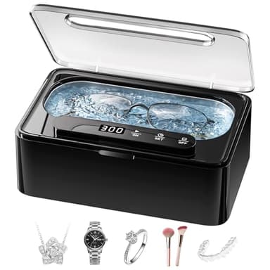 Pulitore Ultrasuoni, Ultrasonic Cleaner da 47KHz, Pulitore Ultrasuoni Apparecchio Denti 330ml Portatile con 3 Modalità da Pulitore Ultrasuoni Gioielli per Occhiali, Gioielli, Protesi Dentarie, Anelli