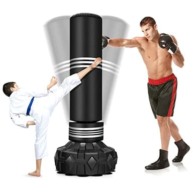 COSTWAY Sacco da Boxe da Terra Professionale con Area per Calci, Sacco Kick Boxing Autoportante con Base Riempibile da Sabbia e Acqua, 12 Ventose in Gomma e Struttura Multistrato
