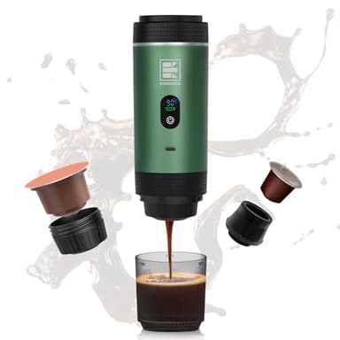 EVERANGE Macchina per caffè espresso elettrica portatile, macchina da caffè da viaggio compatibile con caffè macinato e capsule NS (verde con schermo LCD)