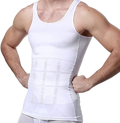 PHCOMRICH Canotta Snellente da Uomo a Compressione, Canottiera Snellente per Addominali, Canotta per Allenamento Addome, Colore Bianco, Bianco, M
