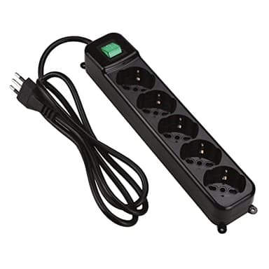 Tecnoware Power Systems - Multipresa Elettrica con 5 Uscite SCHUKO/Italia 10/16A | Interruttore Luminoso | Child Protection | Cavo 150 cm | Eco-Friendly, Nero, 5 Uscite, Tecnoware