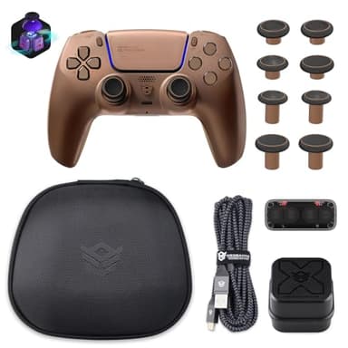 HEXGAMING ULTIMATE PRO Controller per ps5/PC,Wireless/USB Joystick Pro per ps5,4 Tasti Posteriori Rimappabili&8 Levette Analogiche Effetto Hall&6 Profil&Trigger Grilletti Regolabili,Moka Perlato