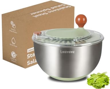 Lunememo Centrifuga per Insalata in Acciaio Inox 18/10, Centrifuga per Lattuga con Scarico, Base Antiscivolo, Pulsante di Arresto, Asciugatrice per Verdure, Senza BPA, 5L