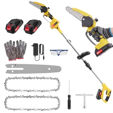 Motore telescopico a batteria 2 in 1, con batteria da 6 pollici, elettrico, 21 V, con 2 x 2000 mAh, per potatura da giardino, potatura e potatura