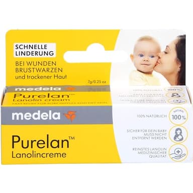 Medela Purelan 7 g di crema di lanolina – aiuto rapido per capezzoli stressati e pelle secca – 100% naturale, ipoallergenico, dermatologicamente testato e privo di fragranze