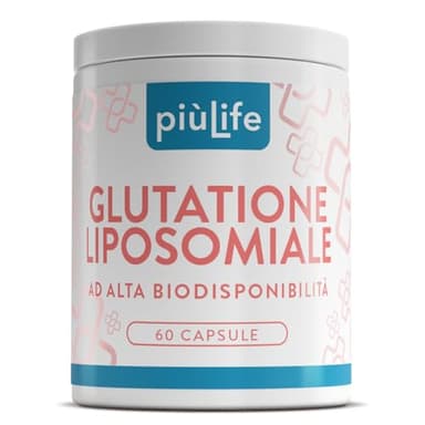 Glutatione Liposomiale PiùLife – 250 mg per capsula – 100% Glutatione Forte Ridotto Puro con Tecnologia Liposomiale – Antiossidanti integratori, Detox, Difese dell’organismo – 60 Capsule Vegetali