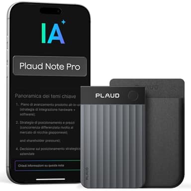 Plaud Note Pro Registratore Vocale AI 64GB con Trascrizione e Riassunti per Chiamate Riunioni Lezioni Interviste fino a 50 ore, Plaud Intelligence, Team Plan, Case Included, Nero