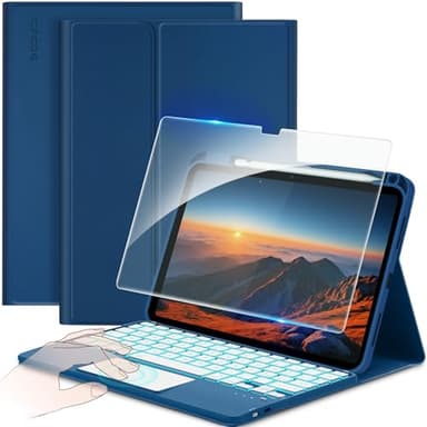 CACOE Cover con Tastiera iPad 11 Generazione (A16) 2025 11" / 10 Generazione 2022 10.9'' con Touchpad [Italiano] Wireless Staccabile, Custodia con Tastiera Illuminazione a 7 Colori, Mare Blu