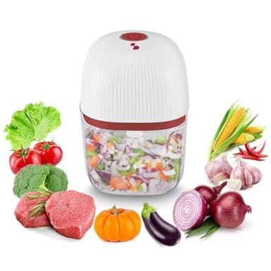 BEPER P102ROB051 Mini Tritatutto Ricaricabile, Tritatutto Senza Filo da 350 ml con 3 Lame in Acciaio Inox, USB Incluso, Rosso/Bianco